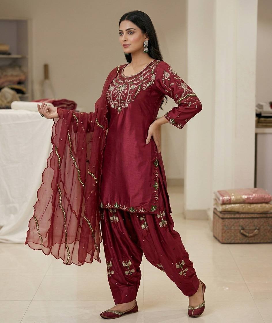 Midnight Oxblood Jewel-Neck Ensemble